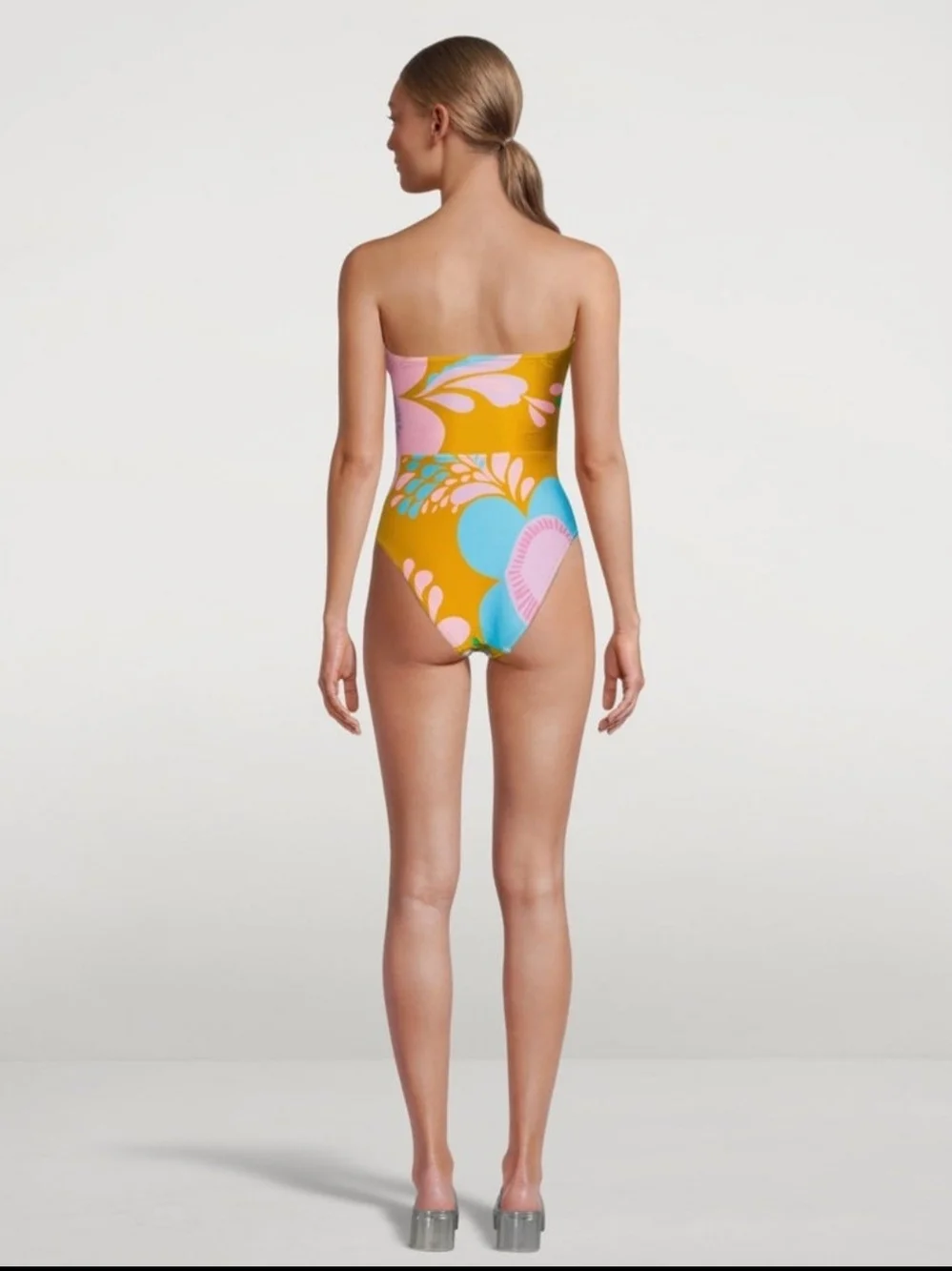 Zimmermann Teddy Double Mustard Floral Cutout One-Piece with Pink & Blue Accents